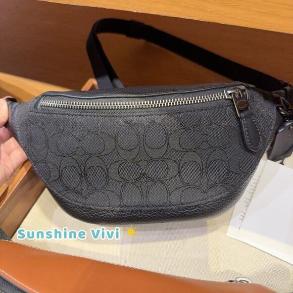 NWT Coach Warren Mini Belt Bag In Signature Jacquard CT871 Black Copper/Black